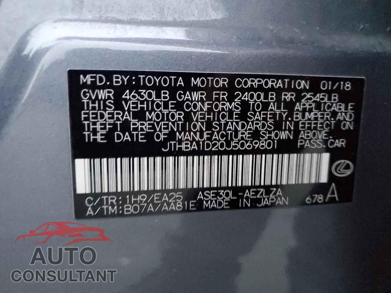 LEXUS IS 2018 - JTHBA1D20J5069801