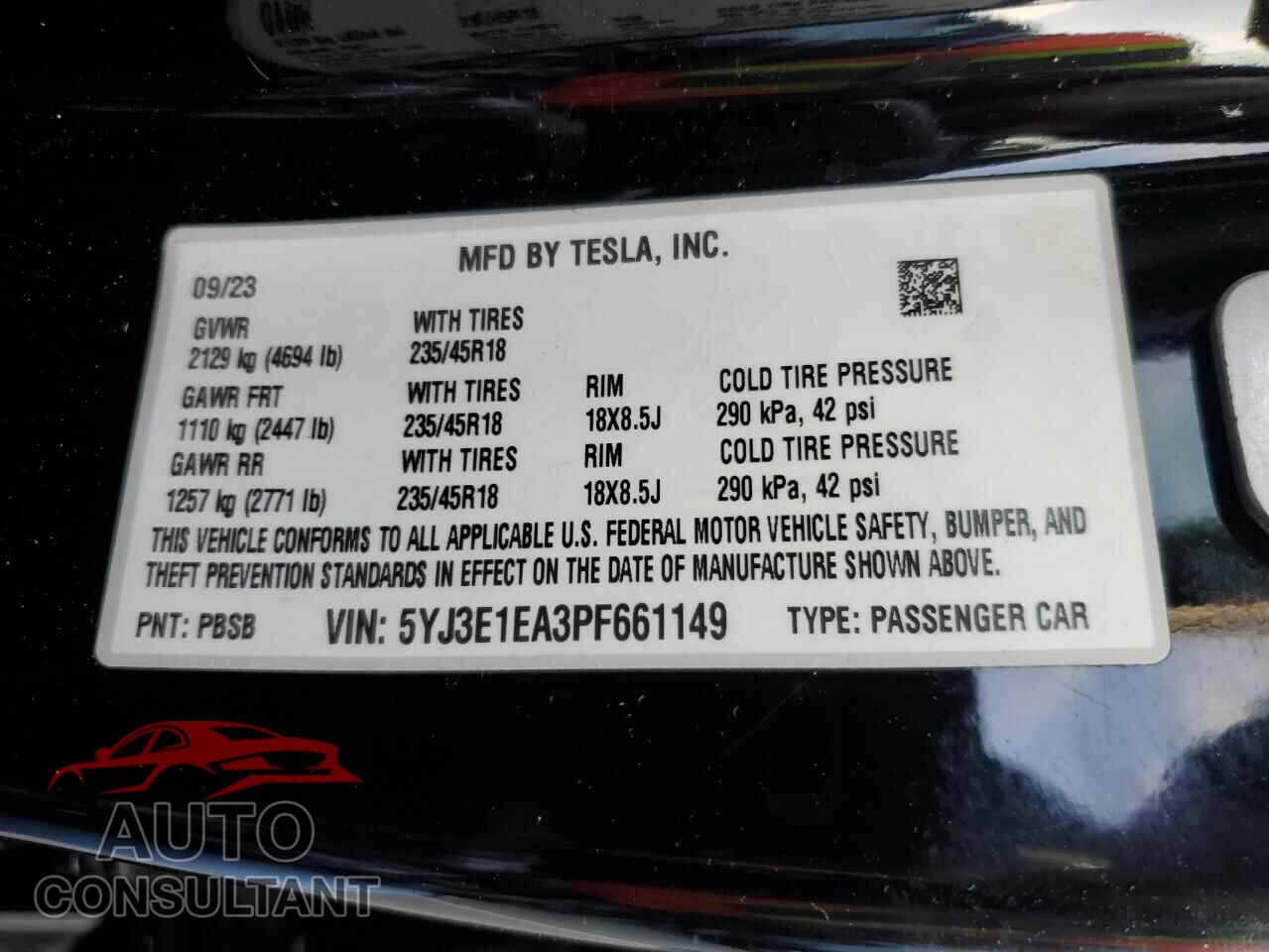 TESLA MODEL 3 2023 - 5YJ3E1EA3PF661149