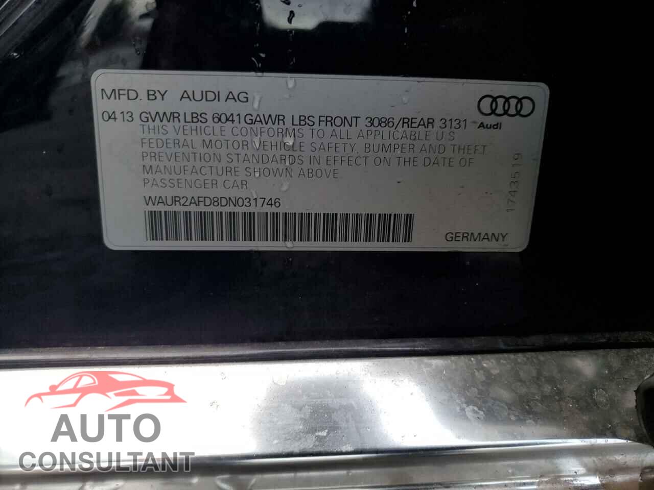 AUDI A8 2013 - WAUR2AFD8DN031746