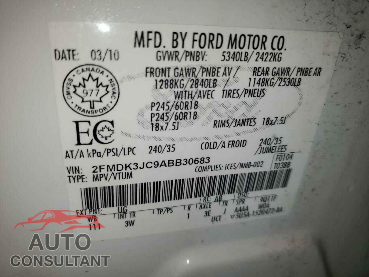 FORD EDGE 2010 - 2FMDK3JC9ABB30683