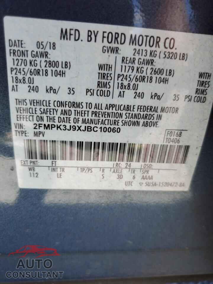 FORD EDGE 2018 - 2FMPK3J9XJBC10060