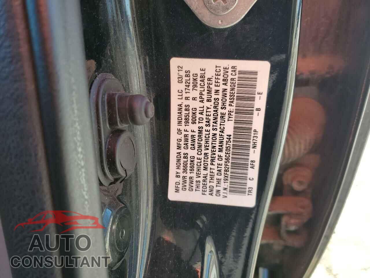 HONDA CIVIC 2012 - 19XFB2F56CE057544