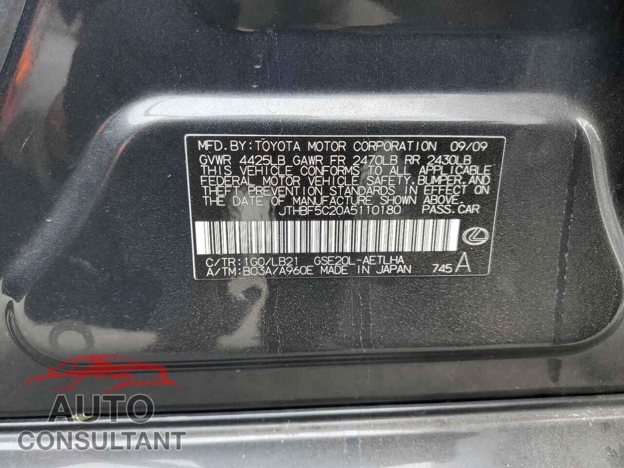 LEXUS IS 2010 - JTHBF5C20A5110180