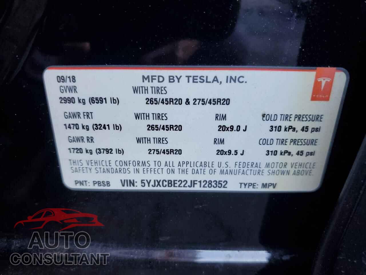 TESLA MODEL X 2018 - 5YJXCBE22JF128352