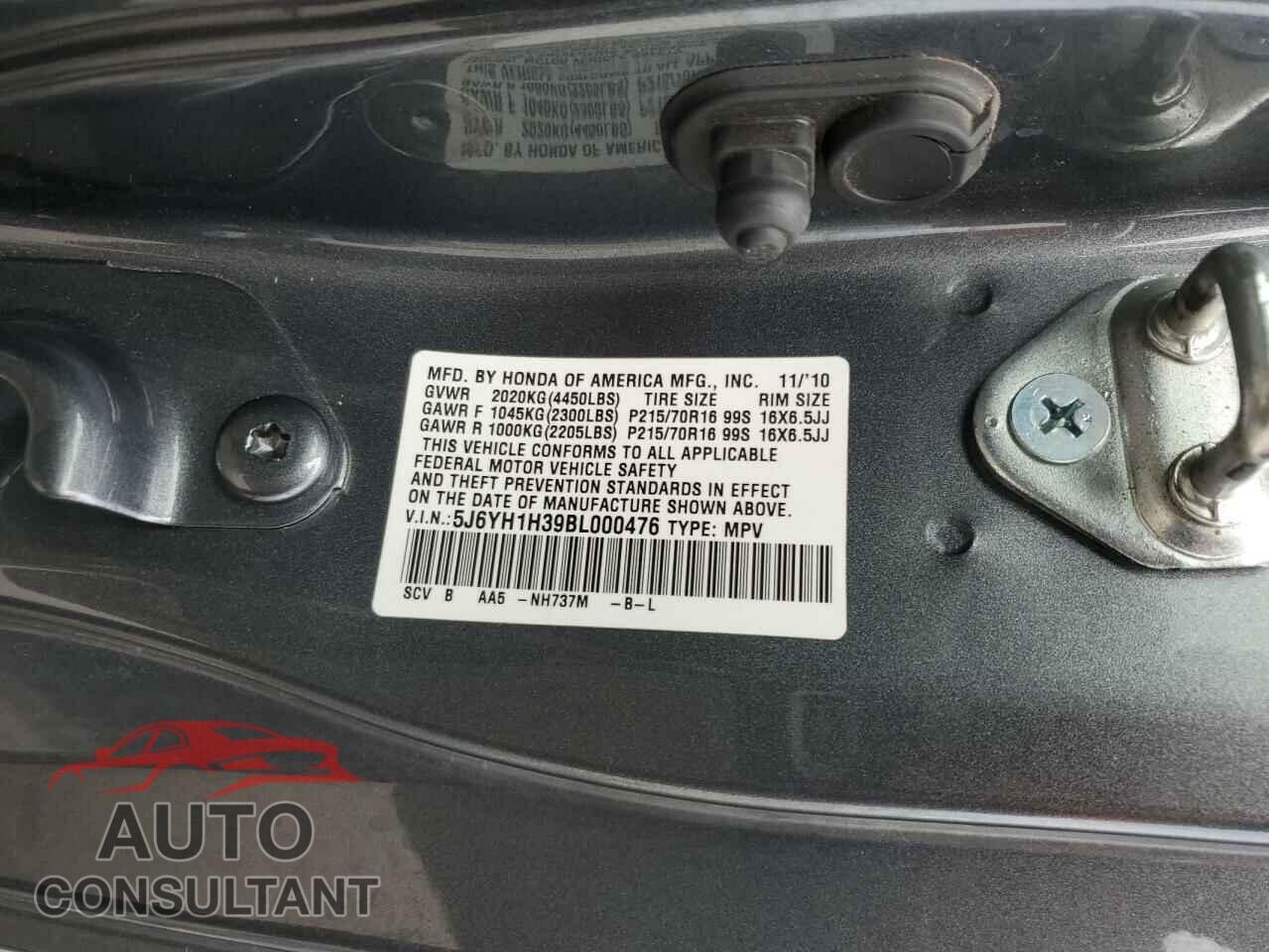 HONDA ELEMENT 2011 - 5J6YH1H39BL000476