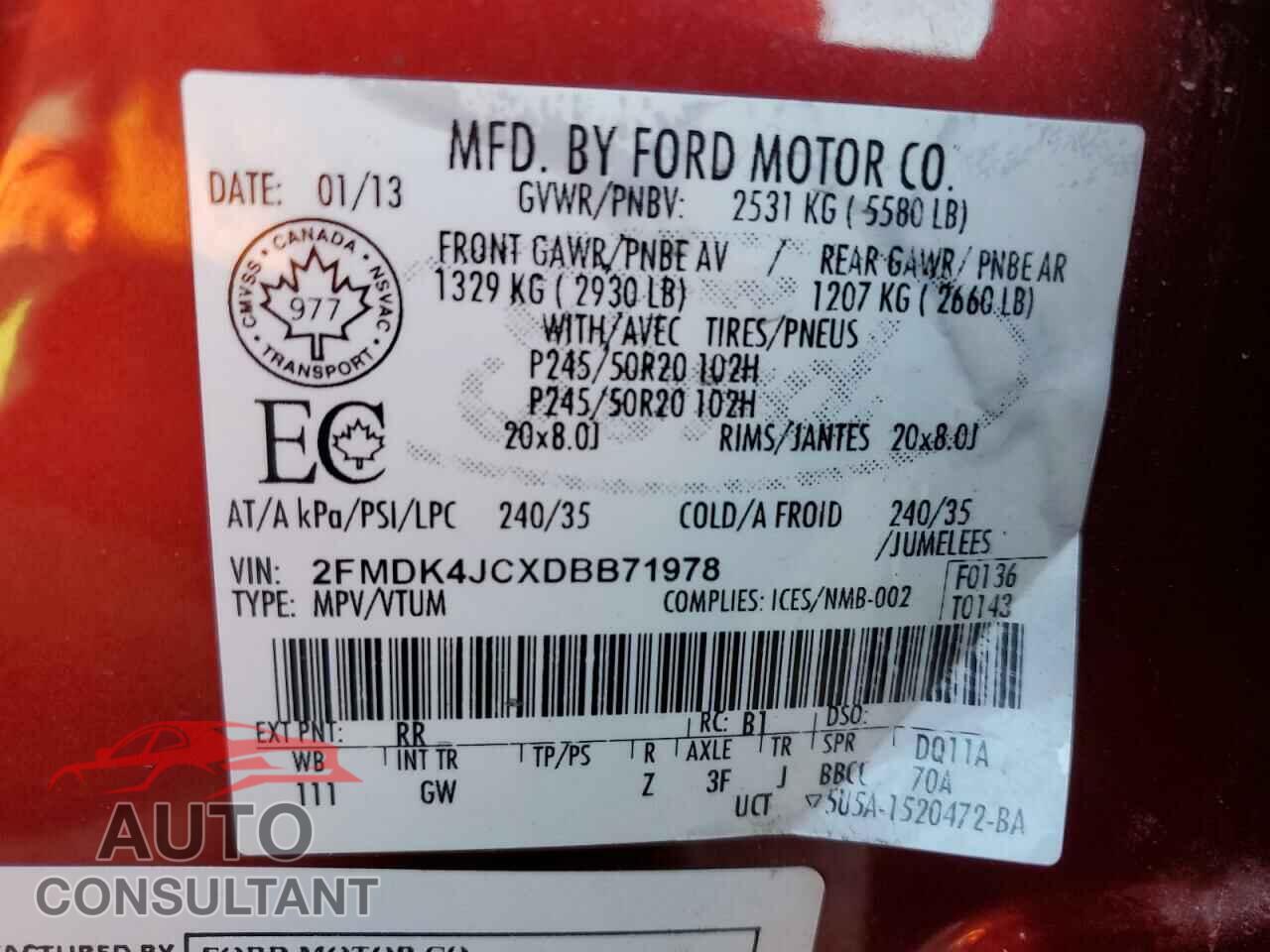 FORD EDGE 2013 - 2FMDK4JCXDBB71978