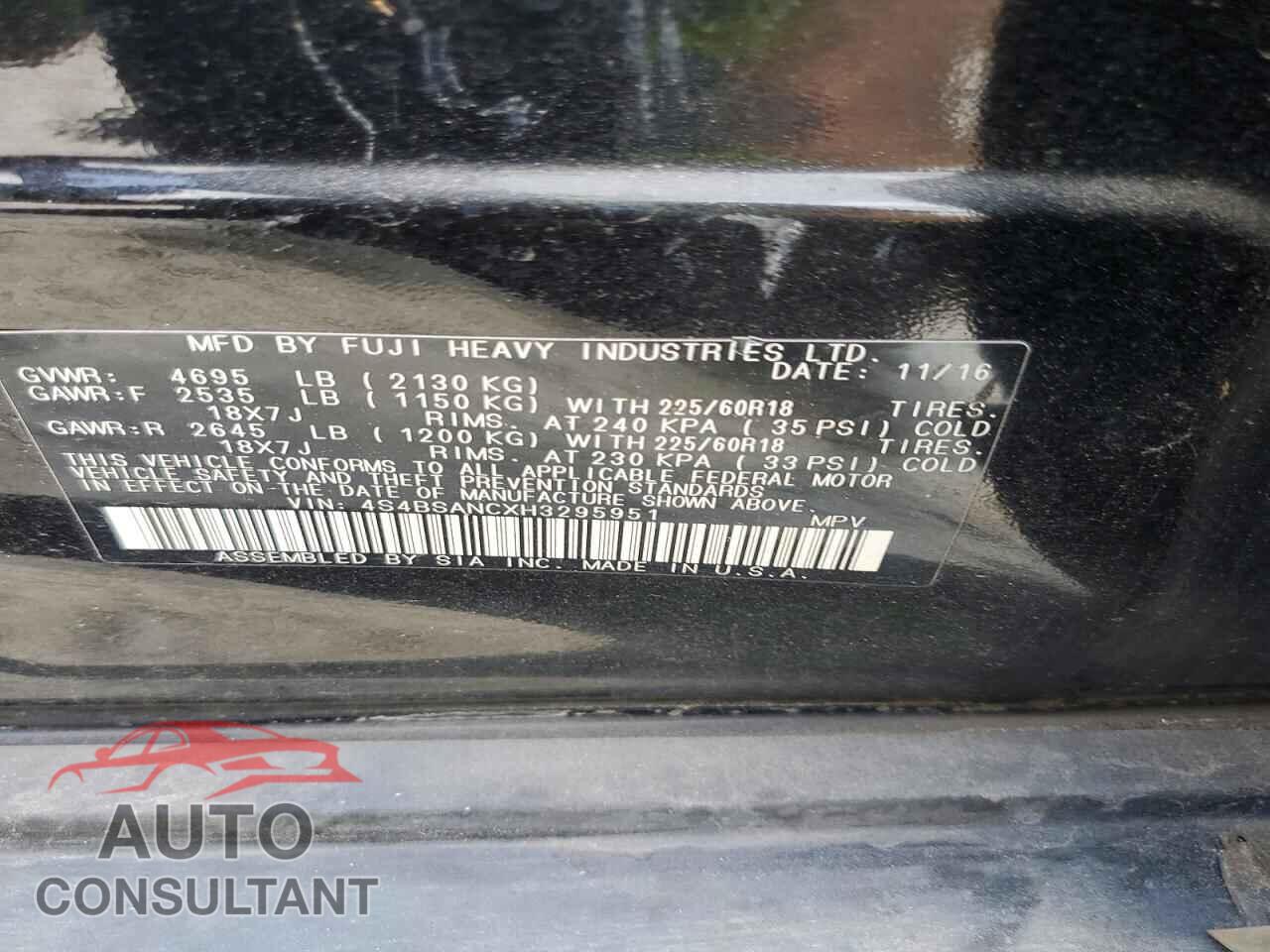 SUBARU OUTBACK 2017 - 4S4BSANCXH3295951