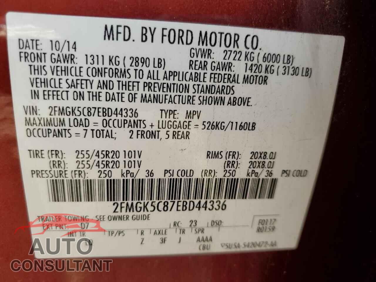 FORD FLEX 2014 - 2FMGK5C87EBD44336