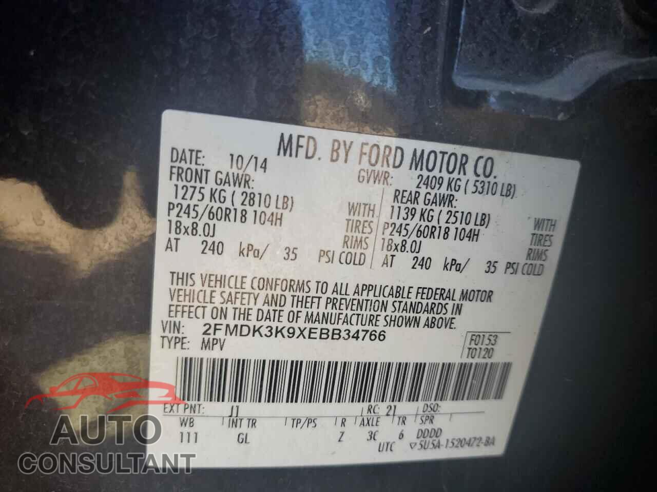FORD EDGE 2014 - 2FMDK3K9XEBB34766