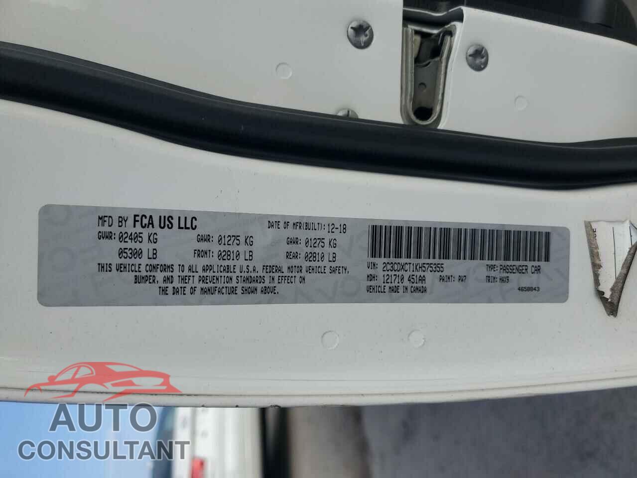 DODGE CHARGER 2019 - 2C3CDXCT1KH575355
