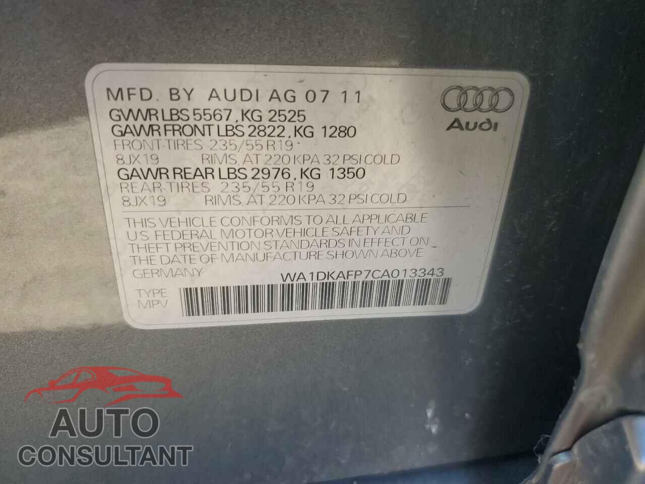 AUDI Q5 2012 - WA1DKAFP7CA013343