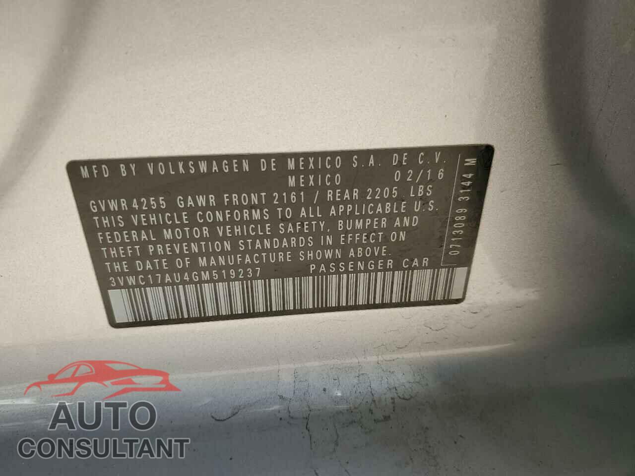 VOLKSWAGEN GOLF 2016 - 3VWC17AU4GM519237