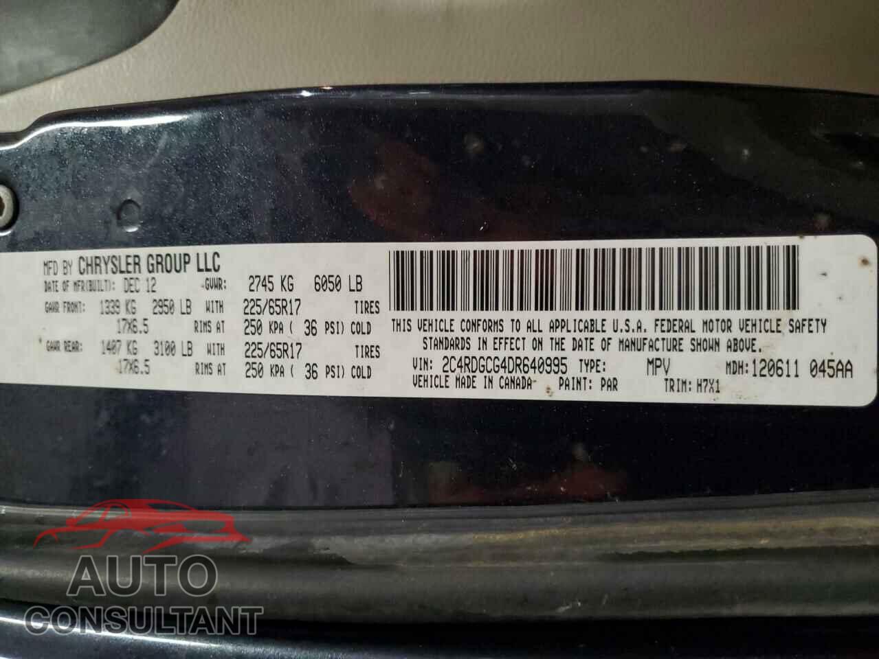 DODGE CARAVAN 2013 - 2C4RDGCG4DR640995