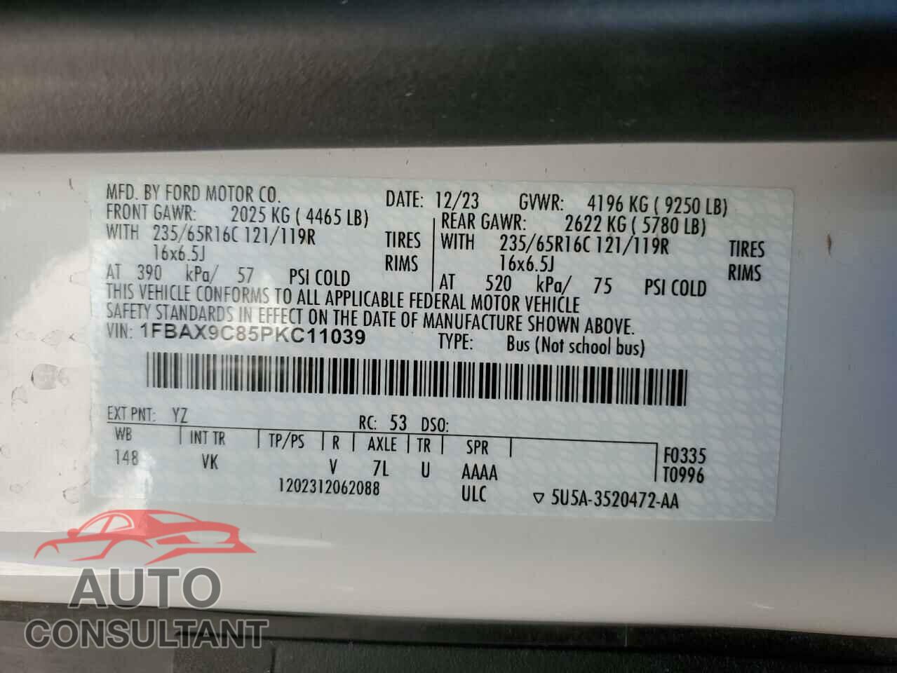 FORD TRANSIT 2023 - 1FBAX9C85PKC11039
