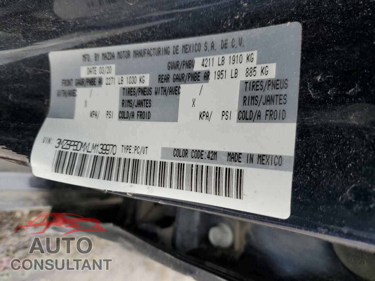 MAZDA 3 2020 - 3MZBPBDMXLM139970