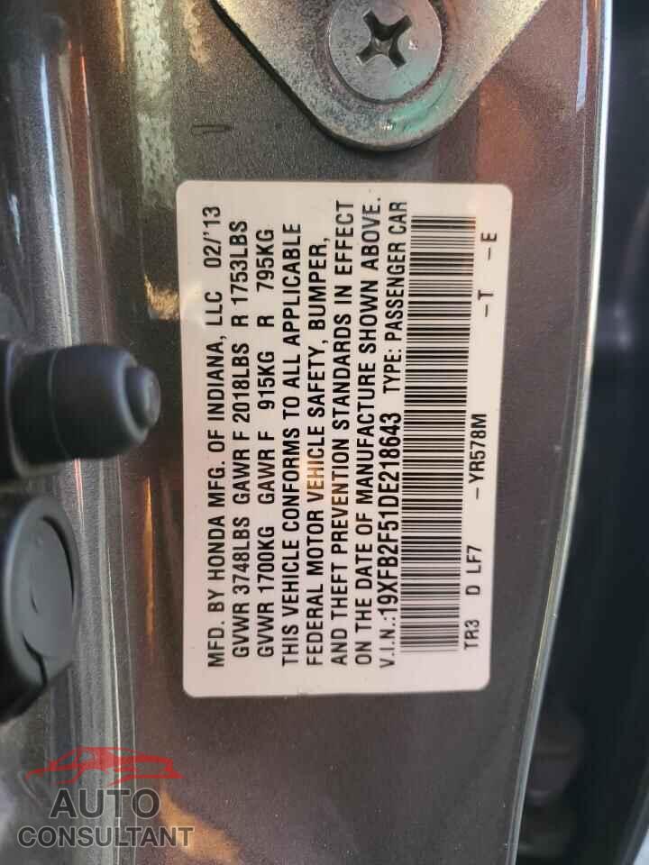 HONDA CIVIC 2013 - 19XFB2F51DE218643