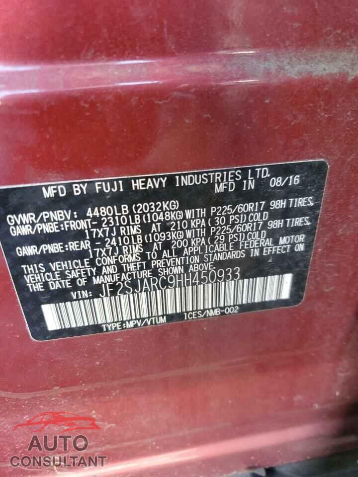 SUBARU FORESTER 2017 - JF2SJARC9HH450933