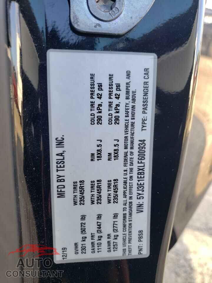 TESLA MODEL 3 2020 - 5YJ3E1EBXLF600934