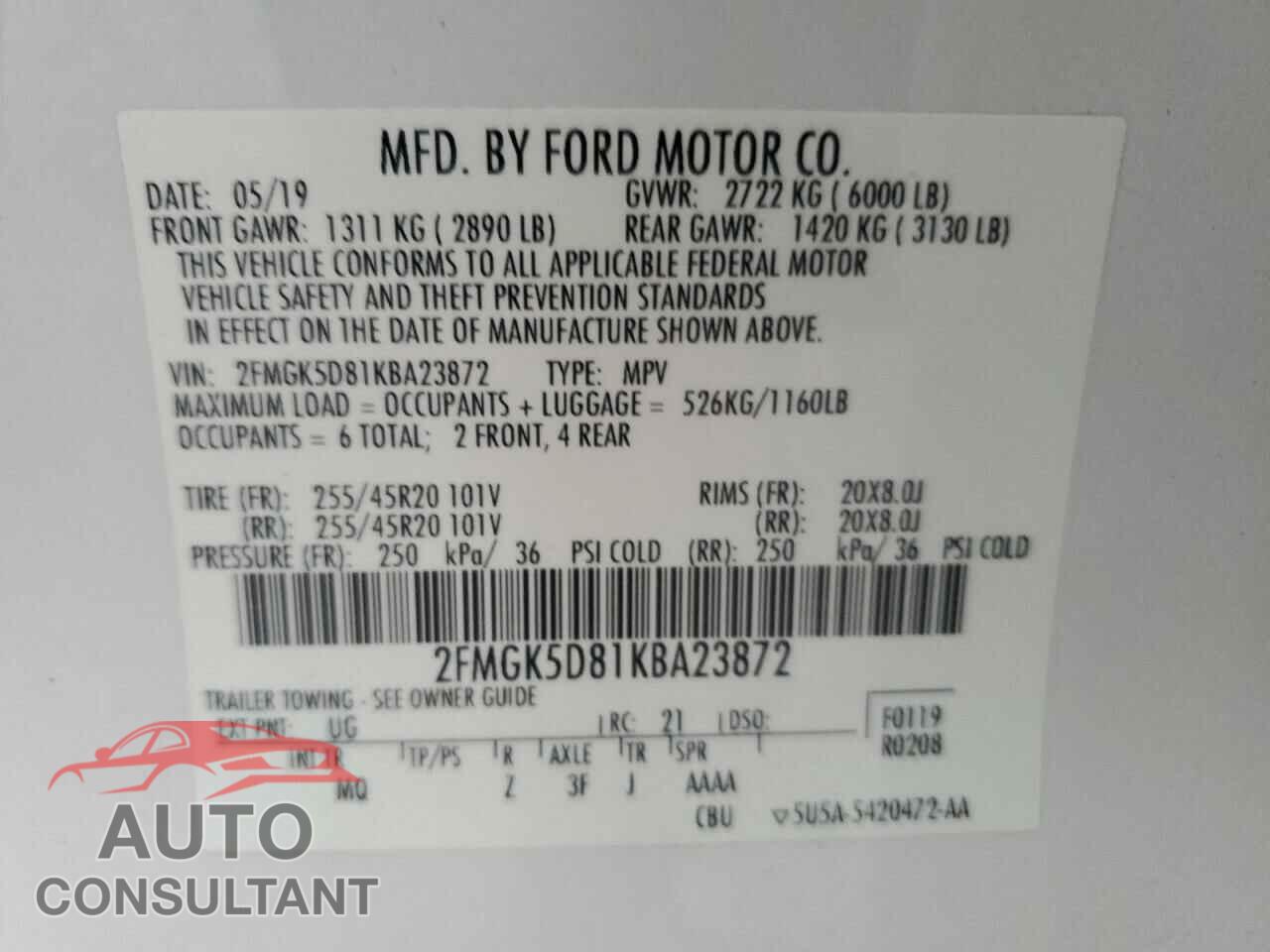 FORD FLEX 2019 - 2FMGK5D81KBA23872