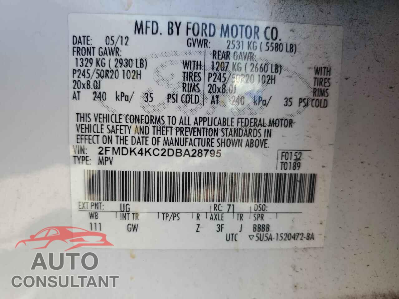 FORD EDGE 2013 - 2FMDK4KC2DBA28795