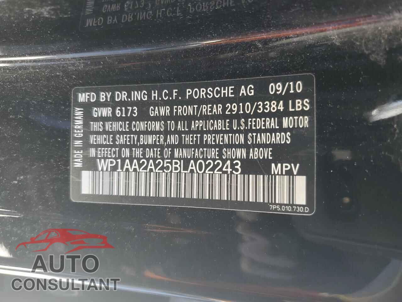 PORSCHE CAYENNE 2011 - WP1AA2A25BLA02243