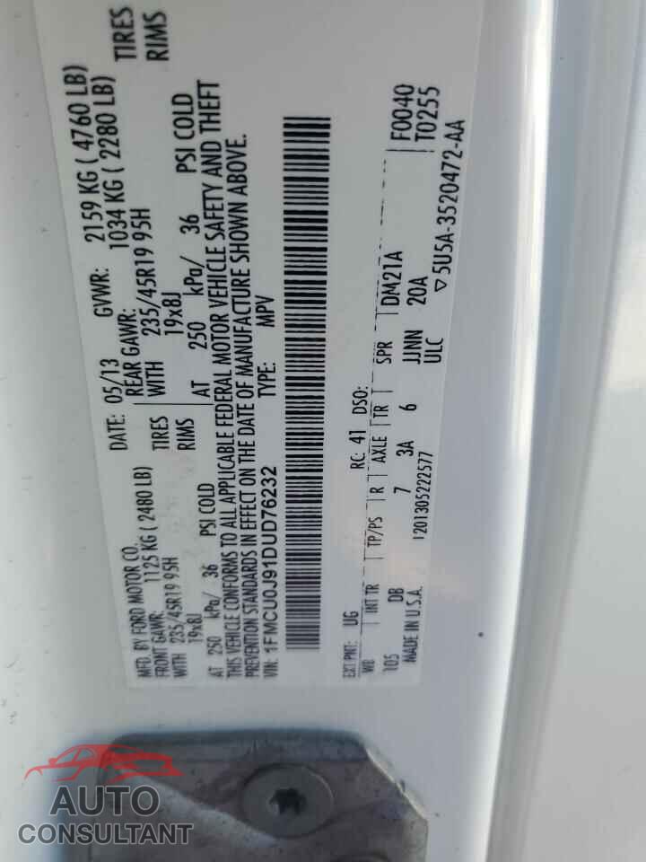 FORD ESCAPE 2013 - 1FMCU0J91DUD76232