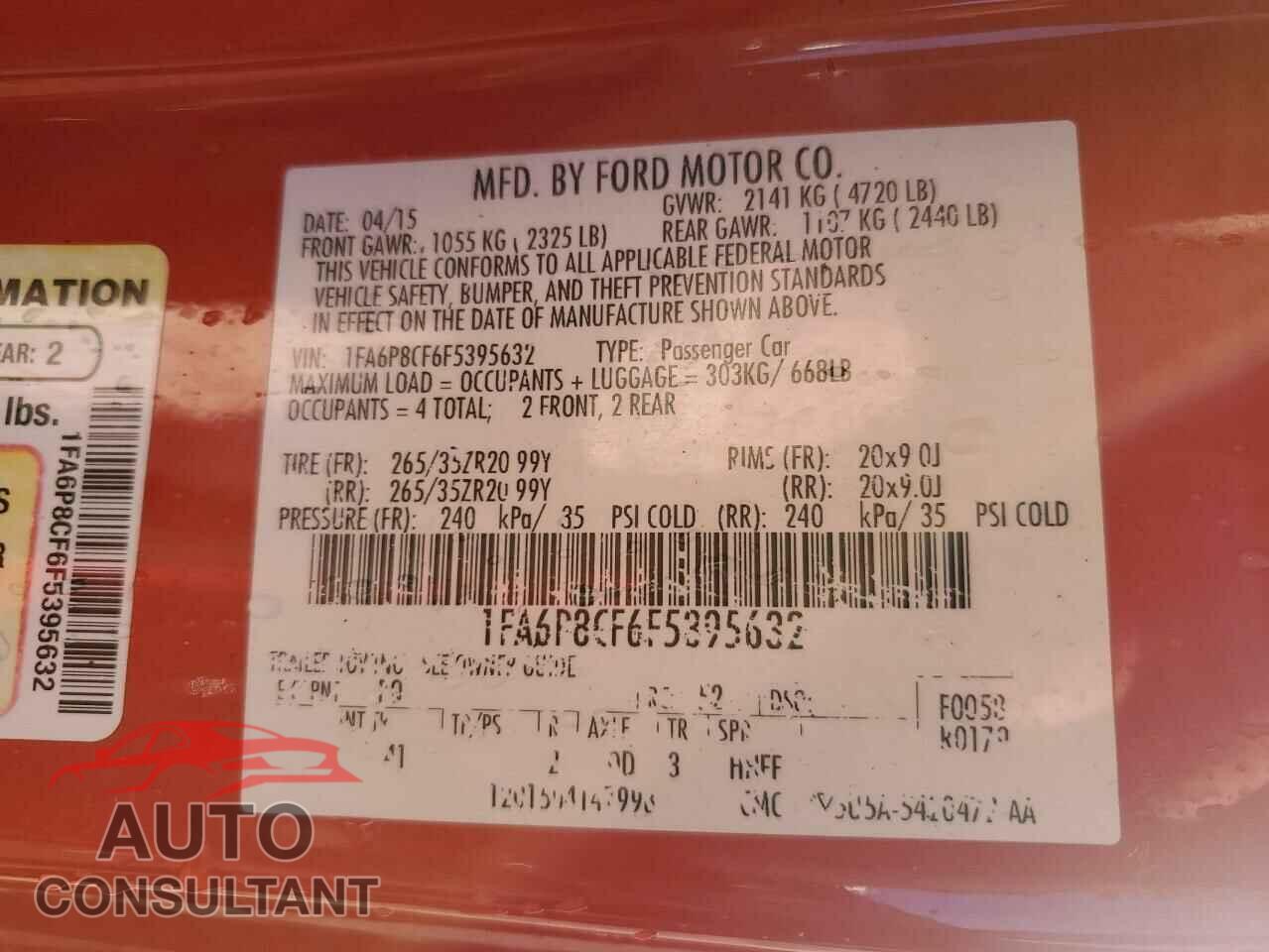 FORD MUSTANG 2015 - 1FA6P8CF6F5395632