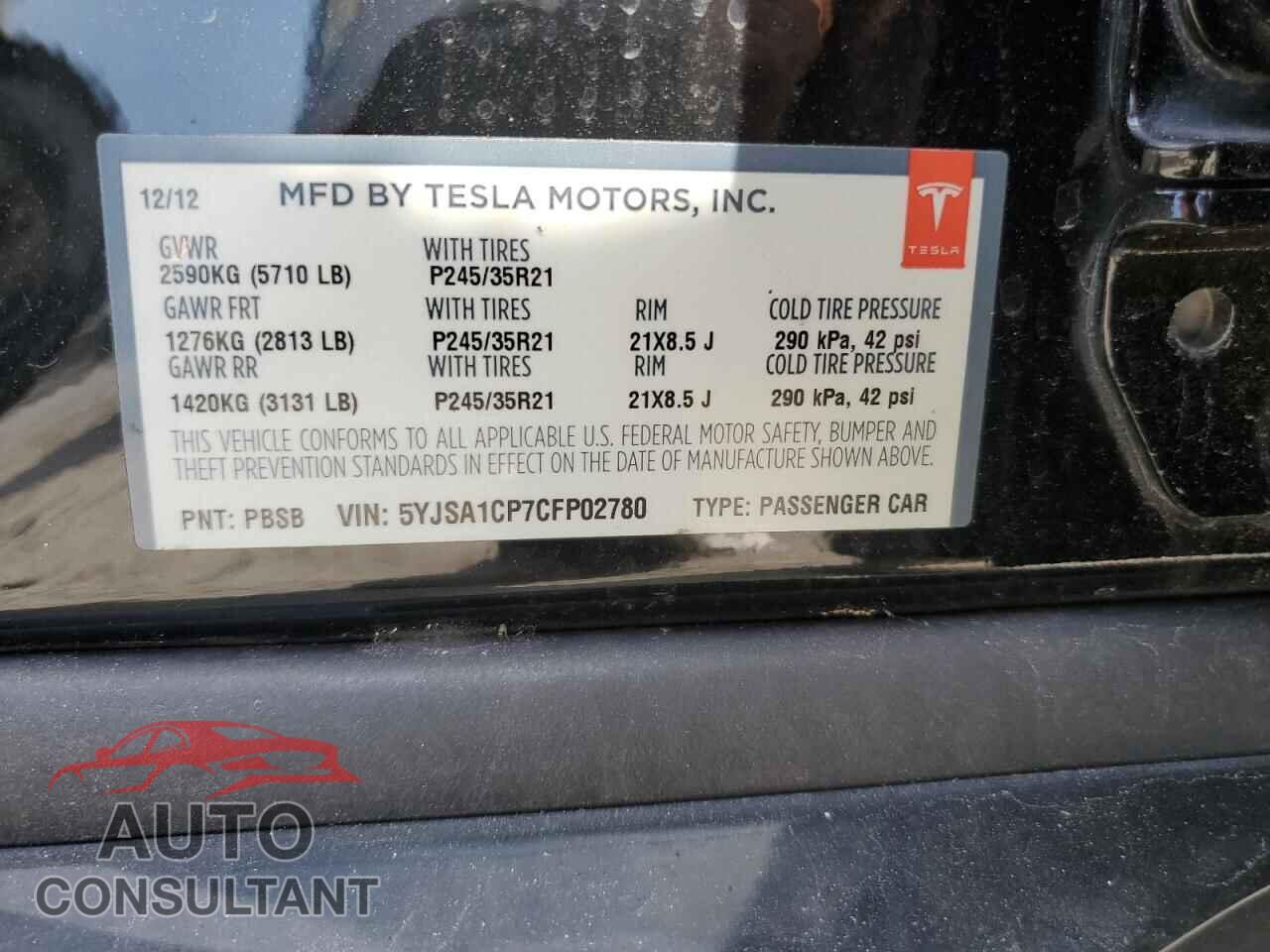TESLA MODEL S 2012 - 5YJSA1CP7CFP02780
