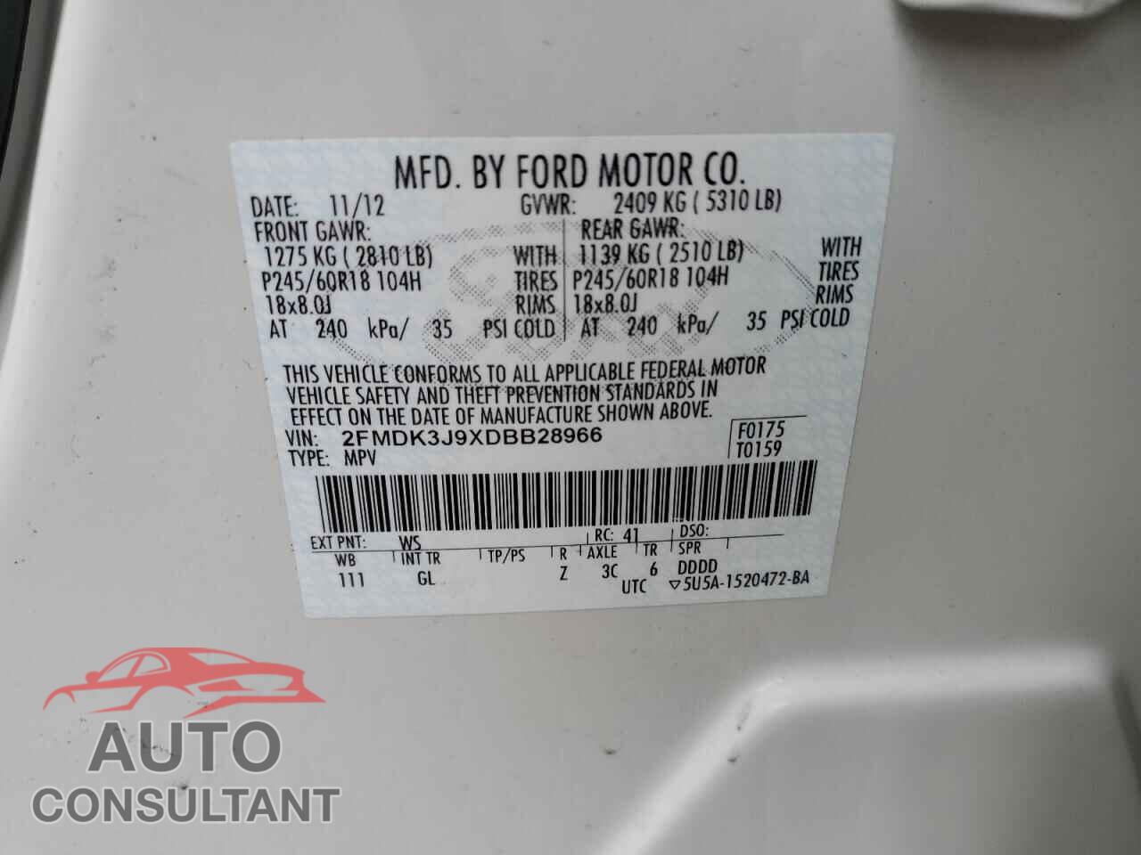 FORD EDGE 2013 - 2FMDK3J9XDBB28966