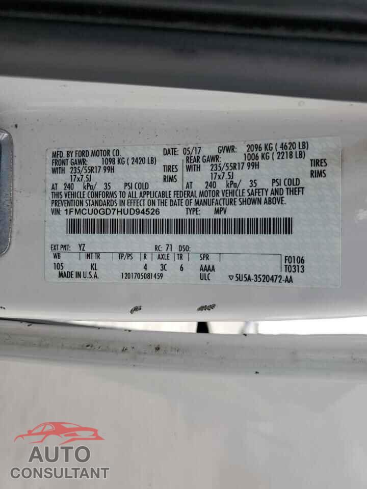 FORD ESCAPE 2017 - 1FMCU0GD7HUD94526