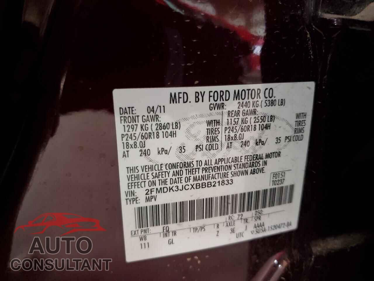 FORD EDGE 2011 - 2FMDK3JCXBBB21833