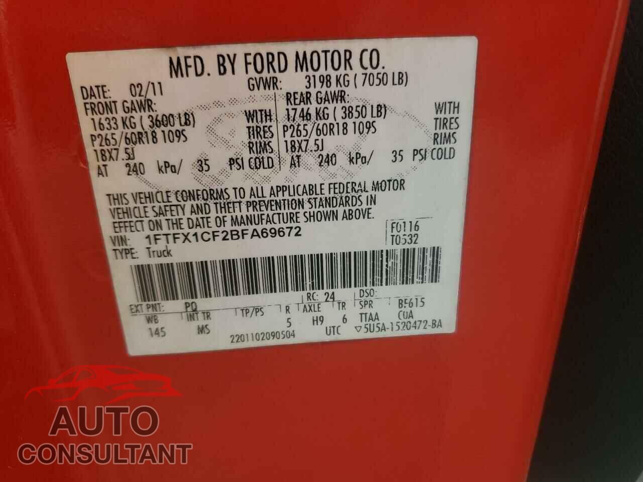 FORD F-150 2011 - 1FTFX1CF2BFA69672