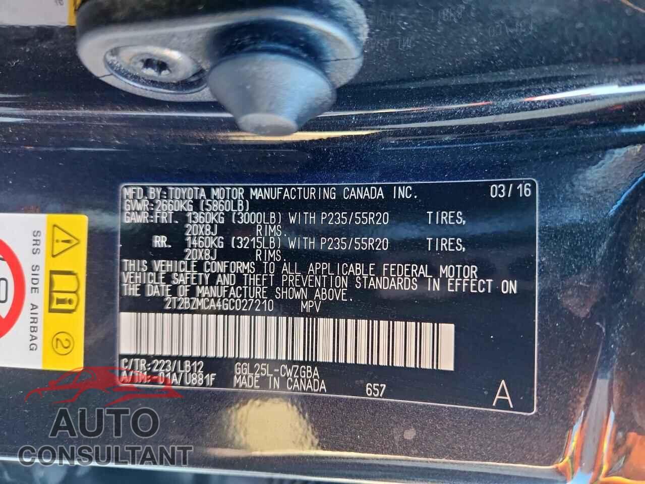 LEXUS RX350 2016 - 2T2BZMCA4GC027210