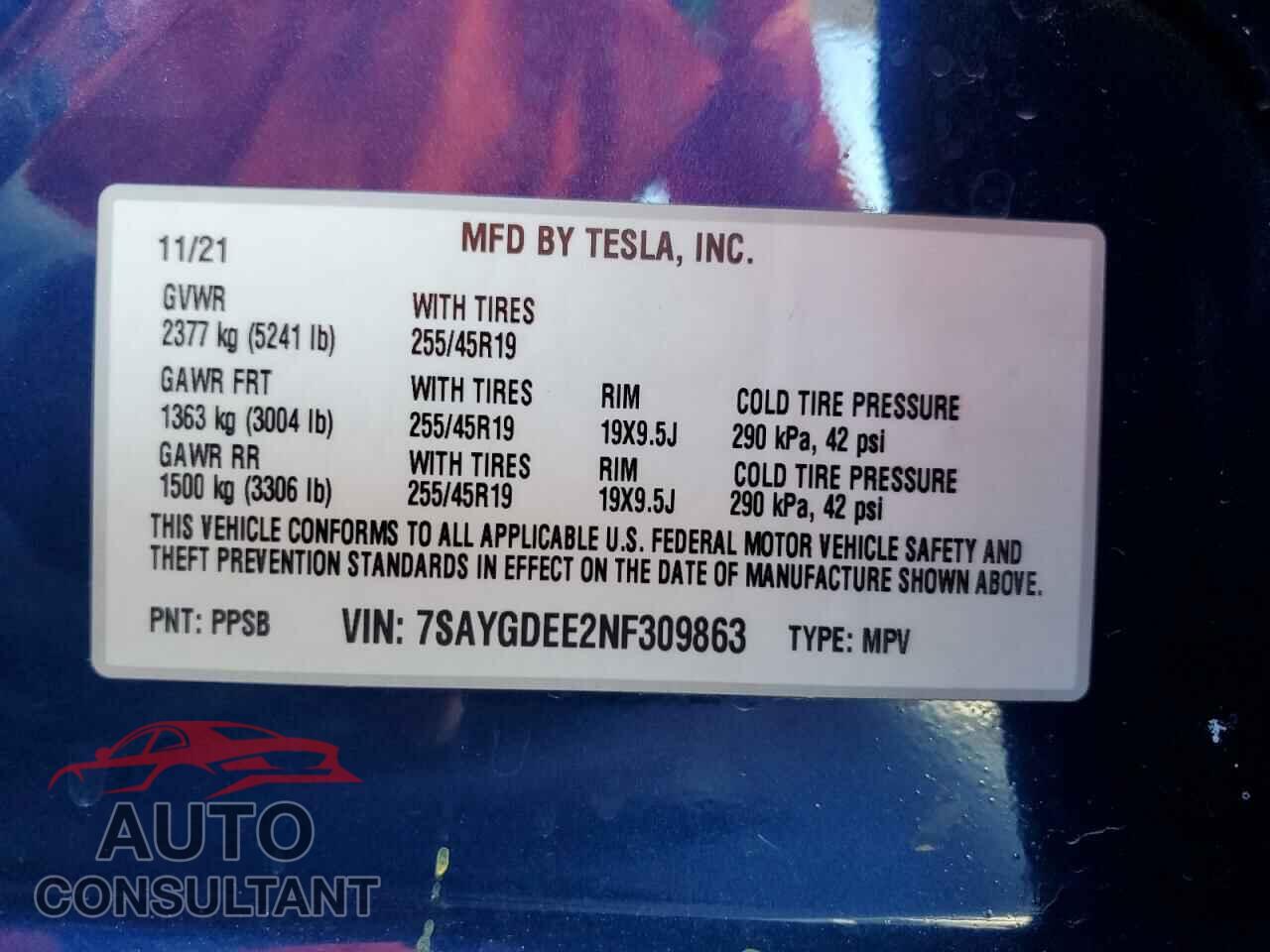 TESLA MODEL Y 2022 - 7SAYGDEE2NF309863