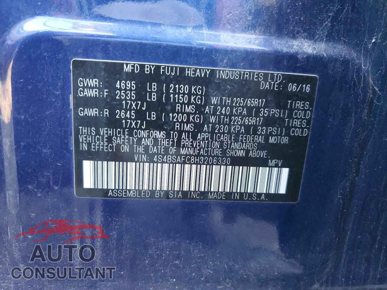 SUBARU OUTBACK 2017 - 4S4BSAFC8H3206330