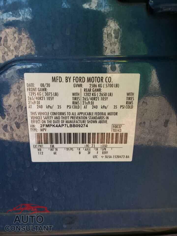FORD EDGE 2020 - 2FMPK4AP7LBB09274