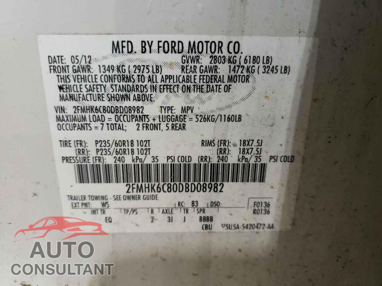 FORD FLEX 2013 - 2FMHK6C80DBD08982