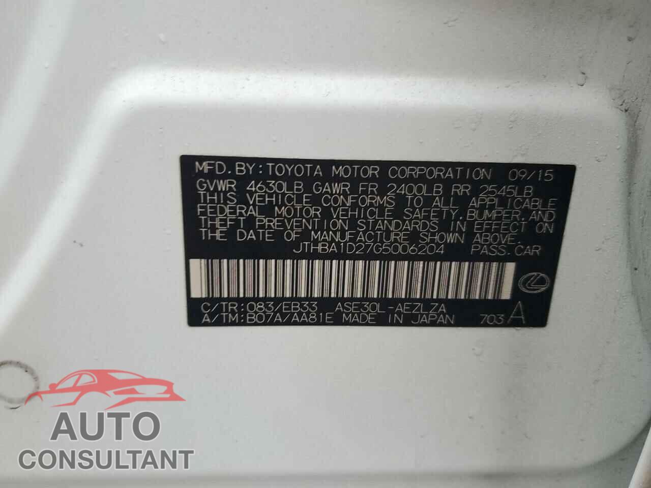LEXUS IS 2016 - JTHBA1D27G5006204