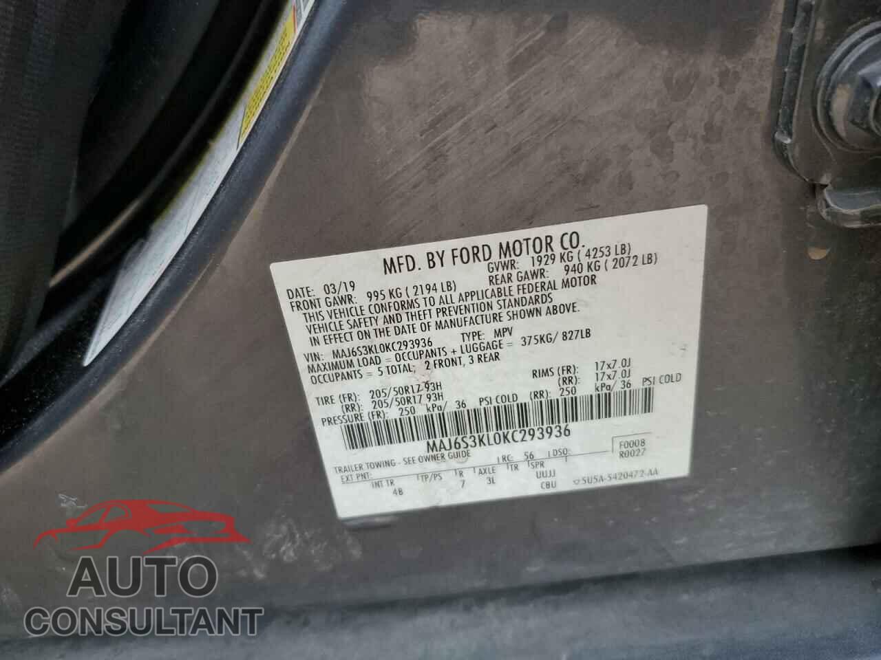 FORD ECOSPORT 2019 - MAJ6S3KL0KC293936