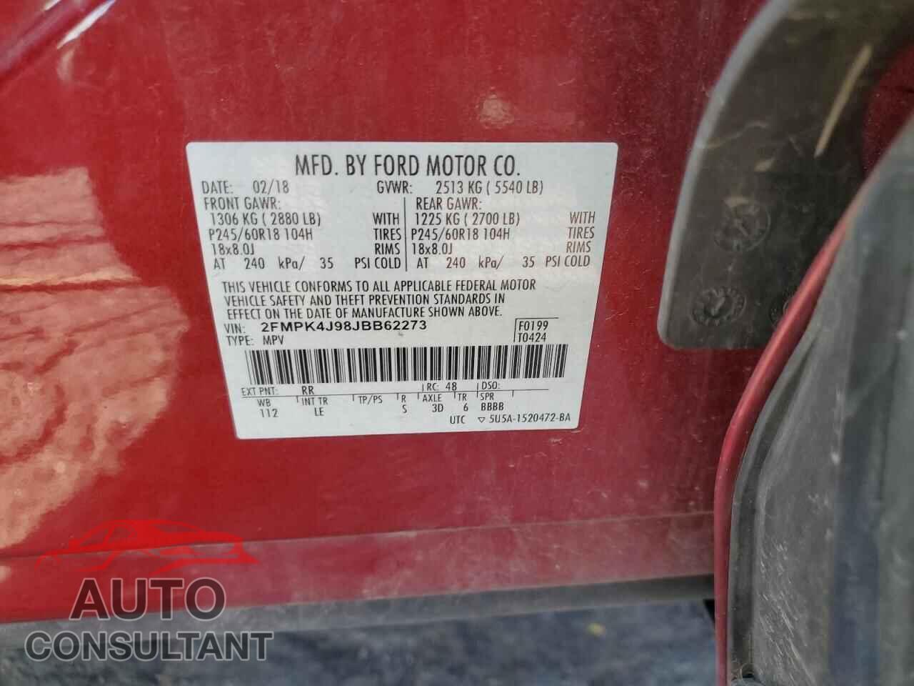 FORD EDGE 2018 - 2FMPK4J98JBB62273