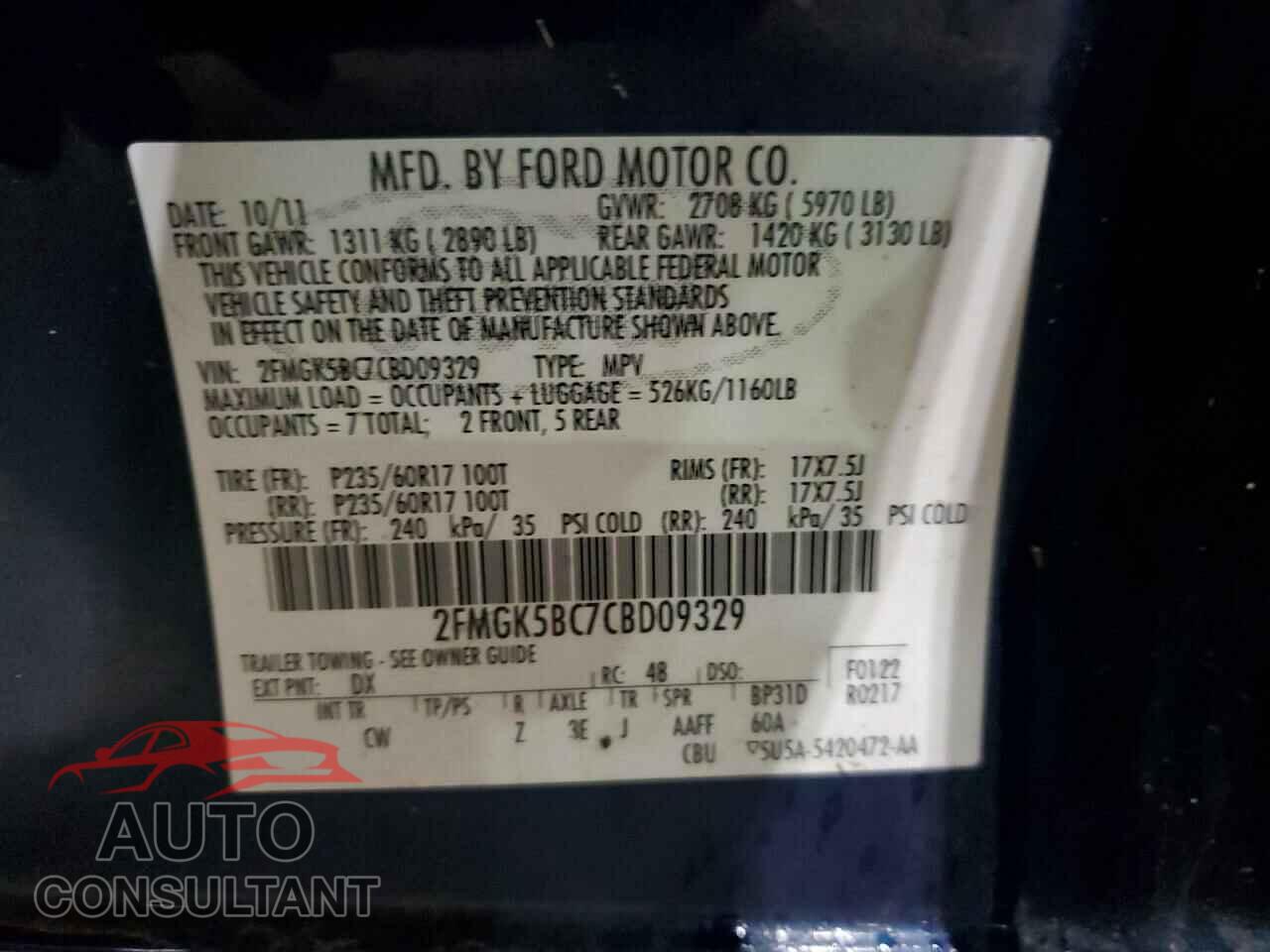 FORD FLEX 2012 - 2FMGK5BC7CBD09329