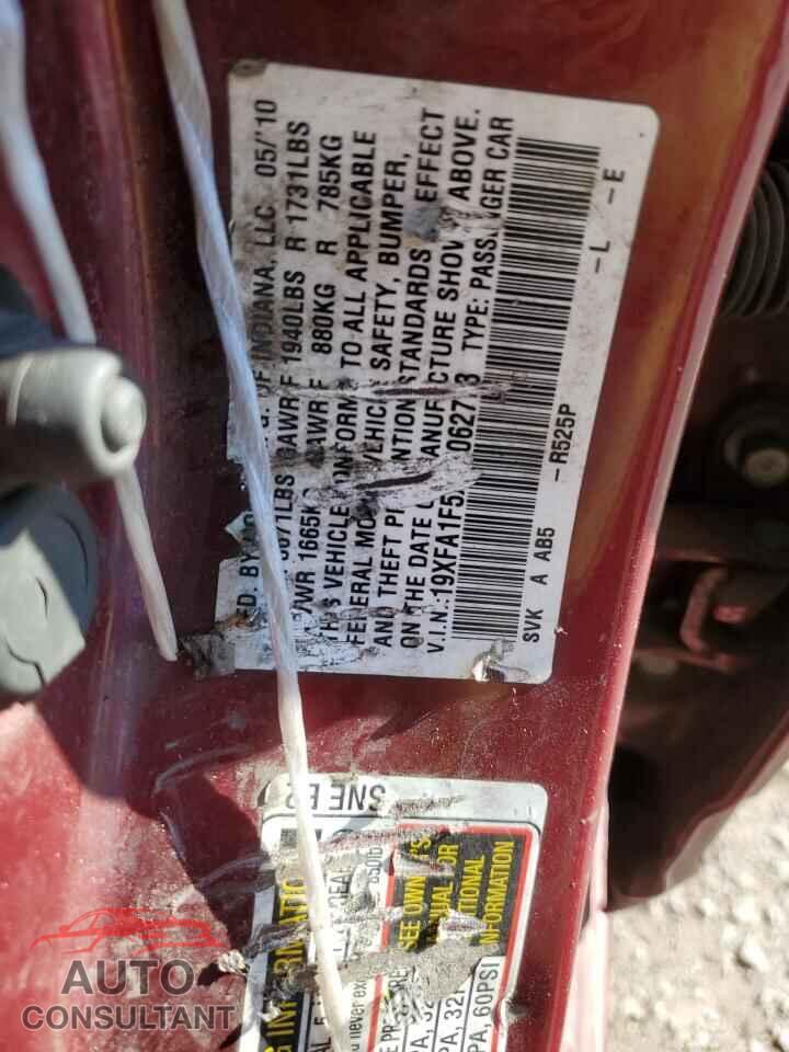 HONDA CIVIC 2010 - 19XFA1F5XAE062773