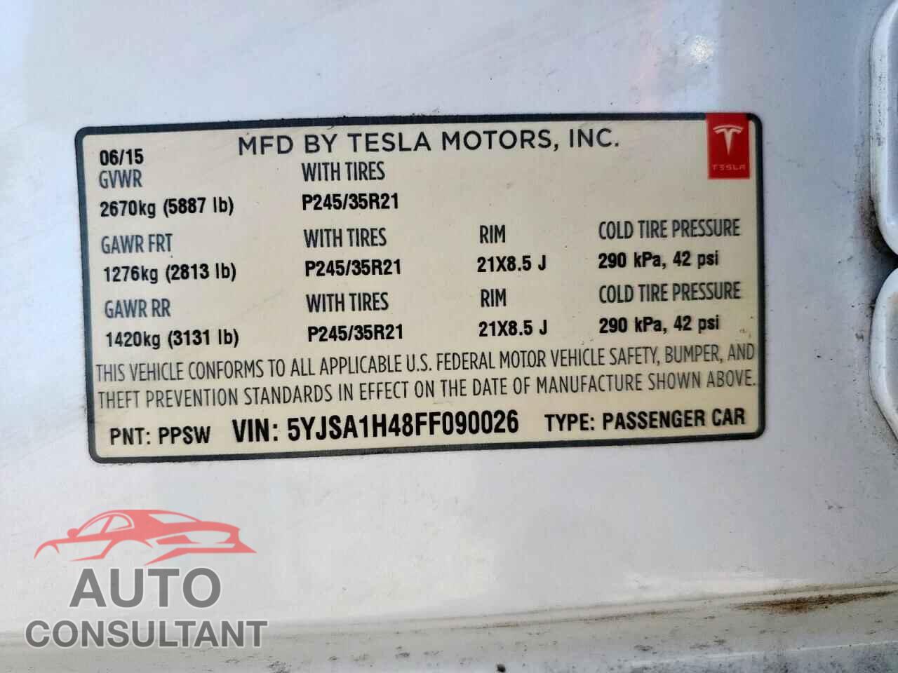 TESLA MODEL S 2015 - 5YJSA1H48FF090026