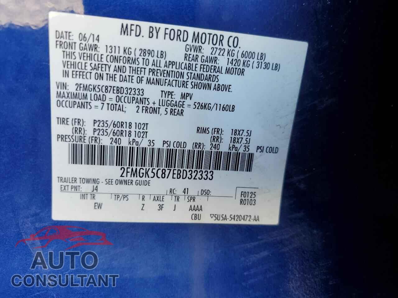 FORD FLEX 2014 - 2FMGK5C87EBD32333