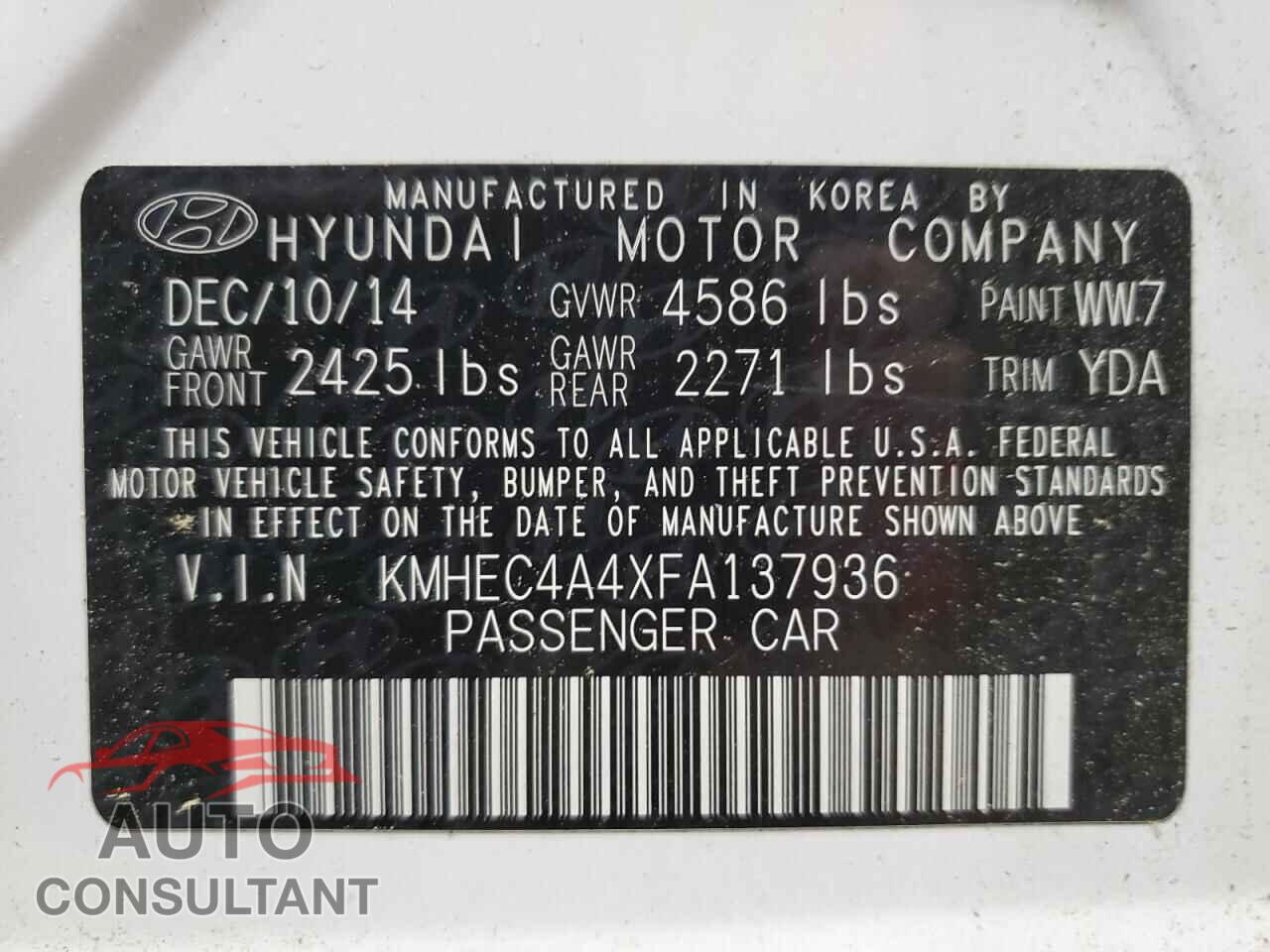 HYUNDAI SONATA 2015 - KMHEC4A4XFA137936