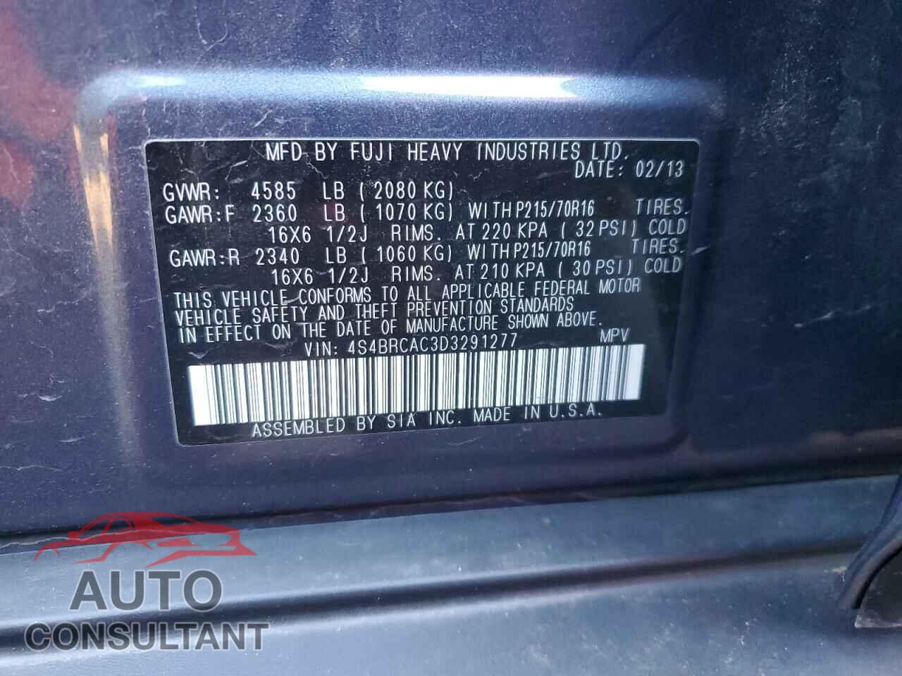 SUBARU OUTBACK 2013 - 4S4BRCAC3D3291277