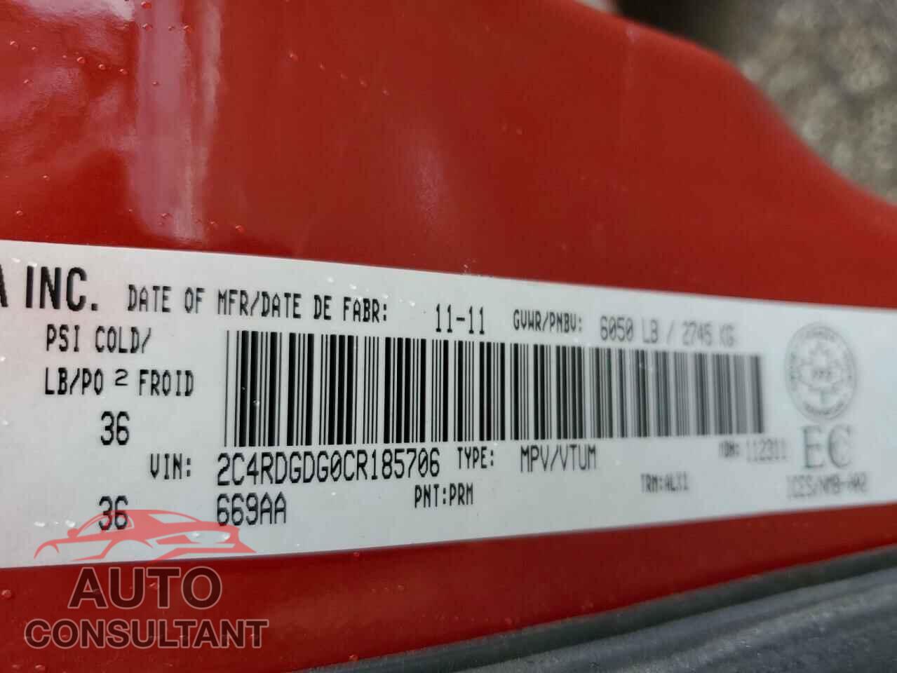 DODGE CARAVAN 2012 - 2C4RDGDG0CR185706