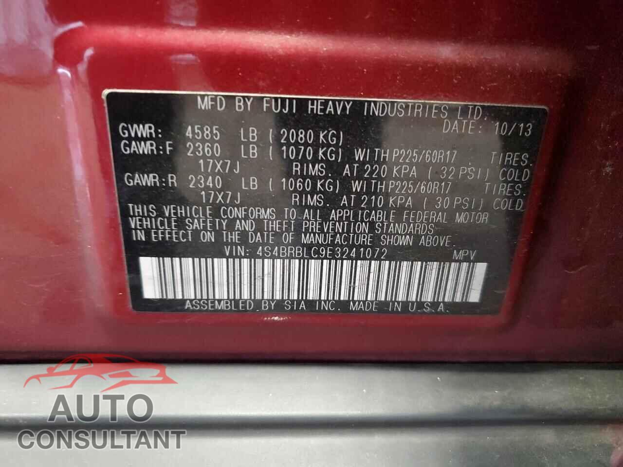 SUBARU OUTBACK 2014 - 4S4BRBLC9E3241072