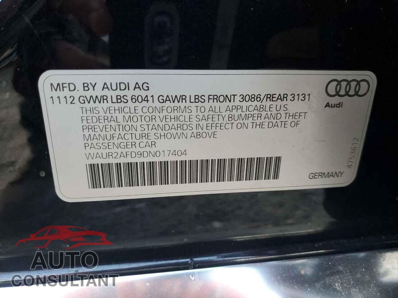 AUDI A8 2013 - WAUR2AFD9DN017404