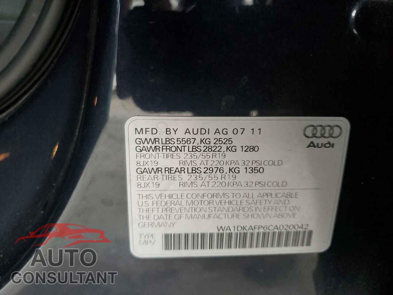 AUDI Q5 2012 - WA1DKAFP6CA020042